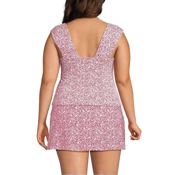 Land's End square neck and back tankini top coral rose white Ditsy Lily 14 DD - Picture 7 of 8